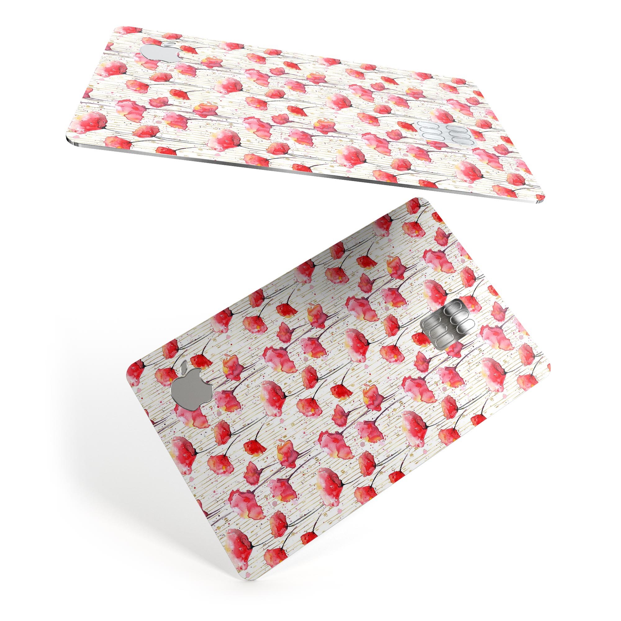 Karamfila Watercolo Poppies V14 decal skin for Apple Card, showcasing vibrant poppy design with premium finish.